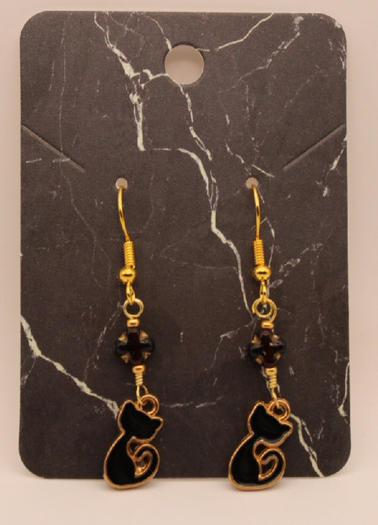 Black Cat Dangle Earrings
