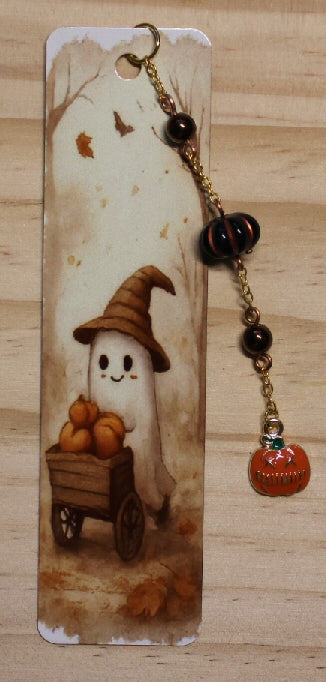 Ghost Pushing Pumpkin Cart Bookmark