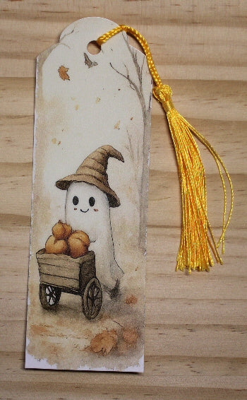 Ghost Pushing Pumpkin Cart Vinyl Bookmark