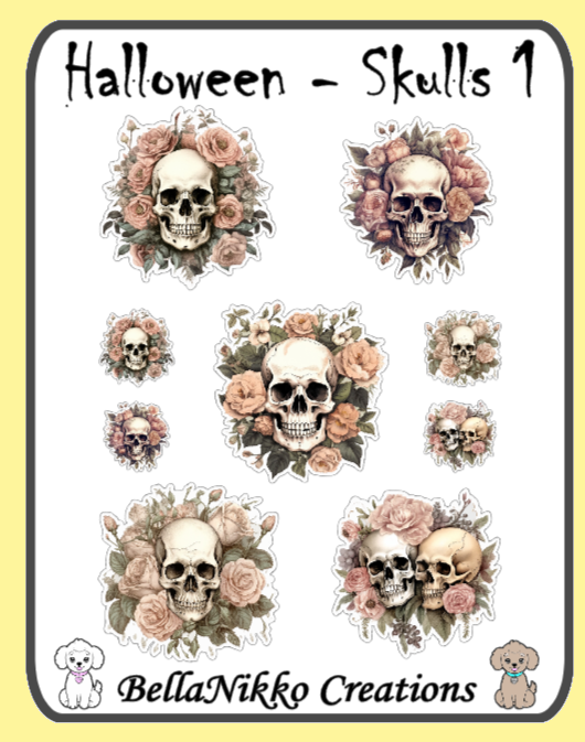 Halloween Stickers - Flowery Skulls 1
