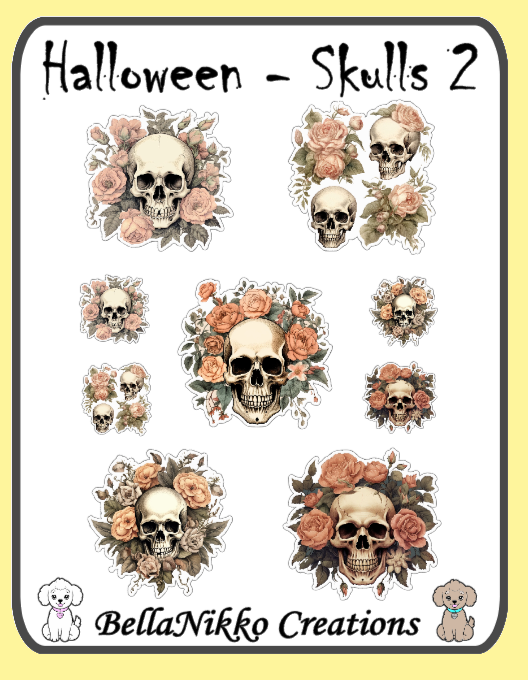 Halloween Stickers - Flowery Skulls 2