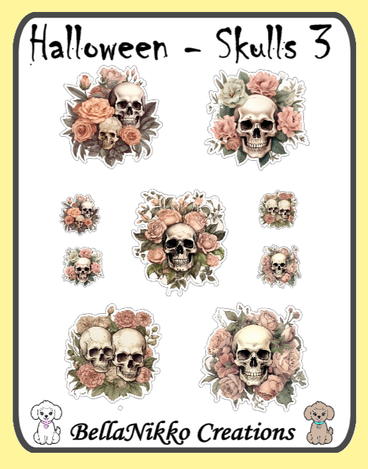 Halloween Stickers - Flower Skulls 3