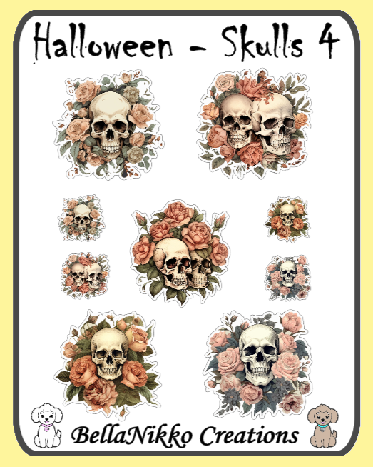 Halloween Stickers - Flowery Skulls 4