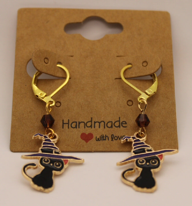 Whimsical Witch Cat Earrings