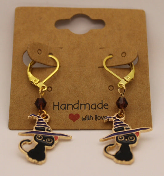 Whimsical Witch Cat Earrings