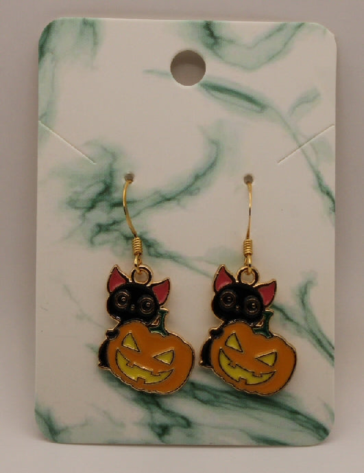 Pumpkin Hiding Kitten Earrings