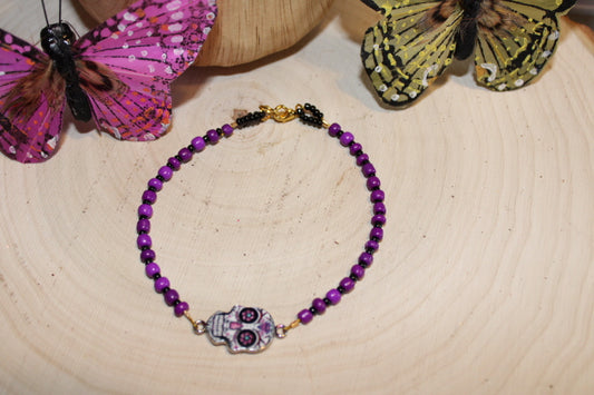 Purple beaded Skull bracelet