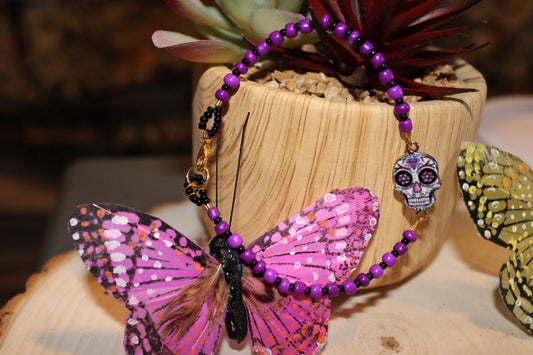 Purple beaded Skull bracelet